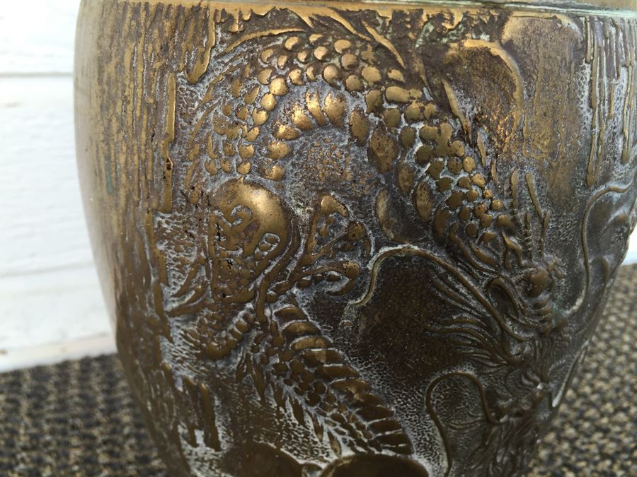 Beautiful Vintage Solid Brass Asian Vase With Dragons [Photo 7]