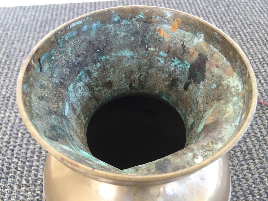 Beautiful Vintage Solid Brass Asian Vase With Dragons [Photo 9]