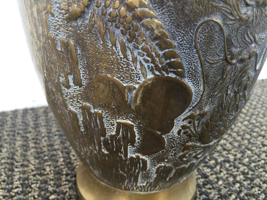 Beautiful Vintage Solid Brass Asian Vase With Dragons [Photo 8]