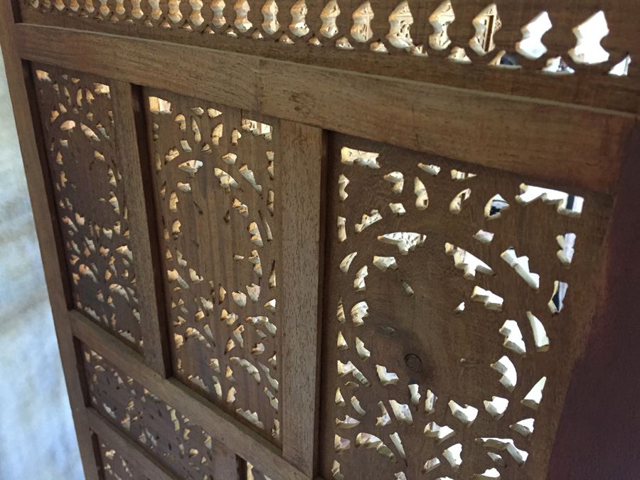 3-Panel Carved Wood Screen Room Divider [Photo 17]