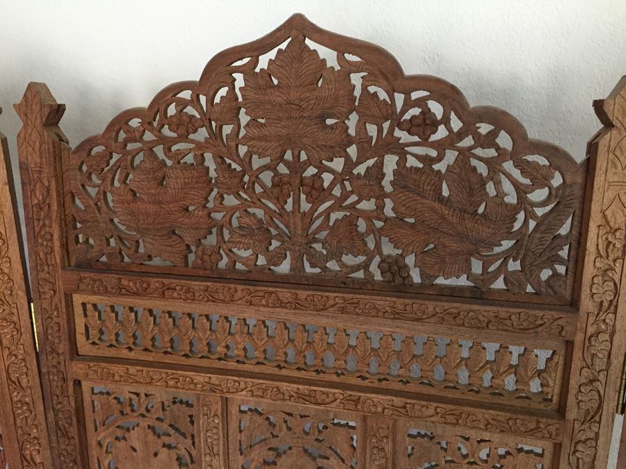 3-Panel Carved Wood Screen Room Divider [Photo 14]