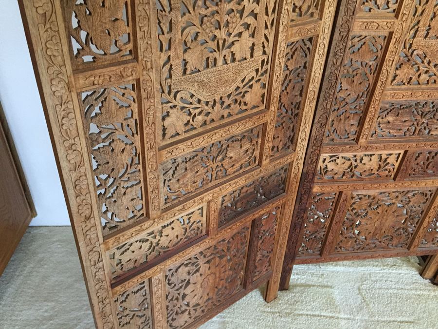 3-Panel Carved Wood Screen Room Divider [Photo 3]