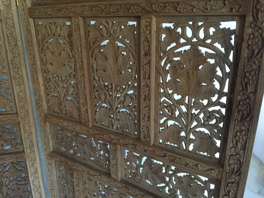 3-Panel Carved Wood Screen Room Divider [Photo 7]