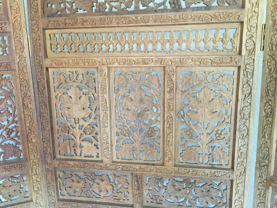 3-Panel Carved Wood Screen Room Divider [Photo 13]