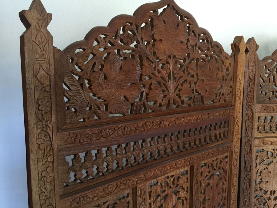 3-Panel Carved Wood Screen Room Divider [Photo 15]