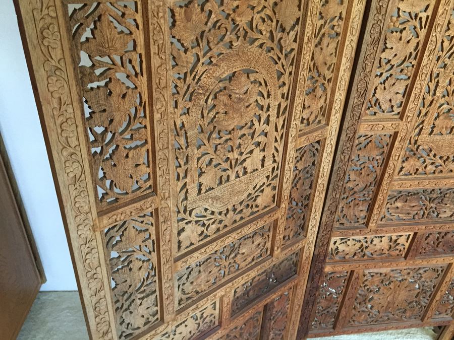 3-Panel Carved Wood Screen Room Divider [Photo 16]
