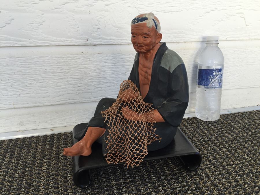 Japanese Hand Painted Fisherman Statue With Stand [Photo 1]