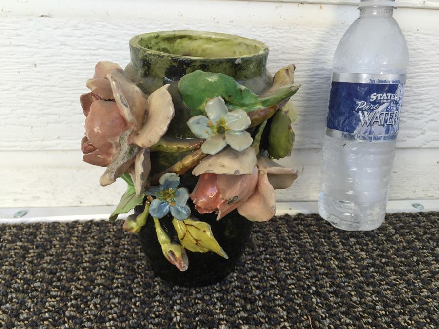Floral Pottery Vase Signed On Bottom [Photo 1]