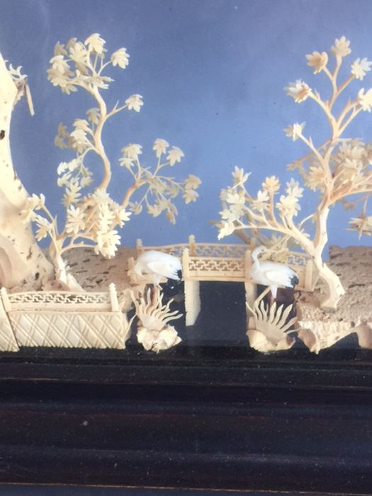 Asian Chinese Cork Sculpture Shadow Box Diorama Black Lacquer Looking Glass [Photo 6]