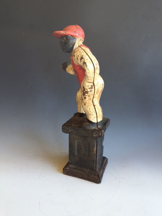 Vintage Black Americana Cast Iron Lawn Jockey Doorstop Jocko Door Stop