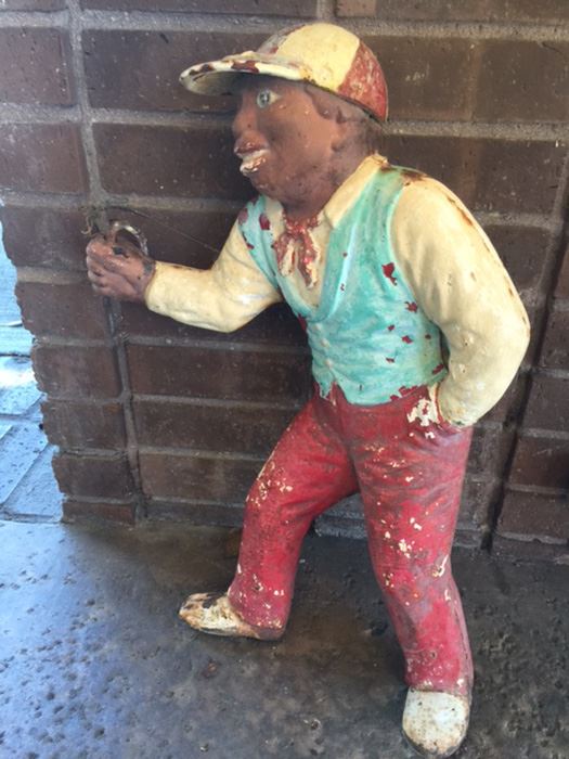 Large Vintage Black Americana Cast Iron Cement Filled Lawn Jockey - Estimate $500 [Photo 1]