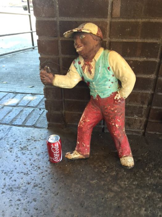 Large Vintage Black Americana Cast Iron Cement Filled Lawn Jockey - Estimate $500 [Photo 3]