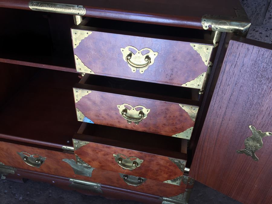 Asian Campaign-Style Cabinet Chest Of Drawers