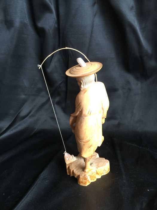 Hand Carved Wooden Chinese Fisherman Figurine [Photo 2]