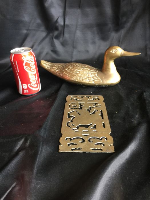 Brass Duck And Plaque Lot