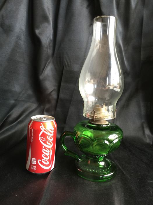 Kerosene Green Glass Oil Lamp With Glass Chimney