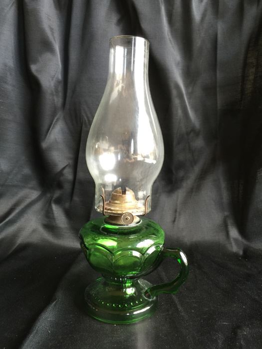 Kerosene Green Glass Oil Lamp With Glass Chimney [Photo 2]