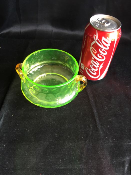 Vintage Green Vaseline Uranium Glass Double Handle Cup
